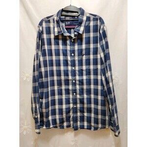 American Eagle Men XL Blue Shirt Plaid Vintage Fit Western Ranch Preppy Country